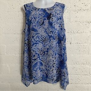 Fever Juniors Top XL Blue Paisley Floral Tiered Sleeveless Lightweight BN8